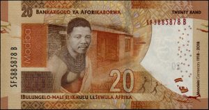South African Currency 20 Rand banknote 2018 Nelson Mandela Centenary
